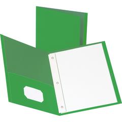 Business Source Letter Recycled Pocket Folder - 8 1/2" x 11" - 100 Sheets Capacity - 3 x Prong Fastener - 1/2" Fastener Capacity - 2 Inside Front & Back Pocket - Leatherette - Green - 35% Recycled - 2