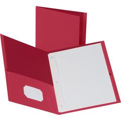 Business Source Letter Recycled Pocket Folder - 8 1/2" x 11" - 100 Sheets Capacity - 3 x Prong Fastener - 1/2" Fastener Capacity - 2 Inside Front & Back Pocket - Leatherette - Red - 35% Recycled - 25 