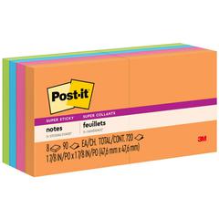 Post-it&reg; Super Sticky Notes - Energy Boost Color Collection - 720 - 2" x 2" - Square - 90 Sheets per Pad - Unruled - Vital Orange, Tropical Pink, Limeade, Blue Paradise - Paper - Self-adhesive - 8