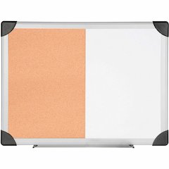 Lorell Combo Dry-Erase/Cork Board - 24" Board Height x 36" Board Width - Natural Cork Surface - Self-healing - Aluminum Frame - 1 Each