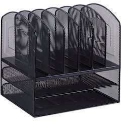 Lorell Mesh Desk Organizer - 8 Compartment(s) - Sturdy - Powder Coated - Black - Steel - 1 Each