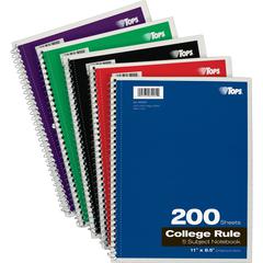 TOPS 5 - subject College - ruled Notebooks - Letter - 200 Sheets - Wire Bound - Letter - 8 1/2" x 11" - 0.25" x 8.5" x 11" - Assorted Paper - Black, Red, Blue, Green, Purple Cover - Divider, Perforate