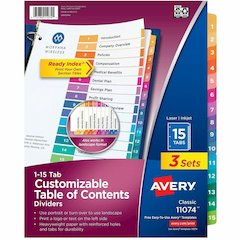 Avery Dividers, 15 Tabs, Ready Index, (3 Sets of 11074) - 45 x Divider(s) - 45 Tab(s) - Digit - 1-15 - 15 Tab(s)/Set - 8.5" Divider Width x 11" Divider Length - 3 Hole Punched - White Paper Divider - 