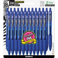 Zebra Z-Grip Retractable Ballpoint Pens - Medium Pen Point - 1 mm Pen Point Size - Retractable - Blue - Clear Barrel - 24 / Pack