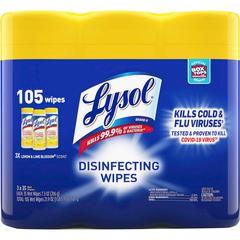 Lysol Disinfecting Wipes 3-pack - Lemon Scent - 35 / Canister - 3 / Pack - Disinfectant, Antibacterial - White