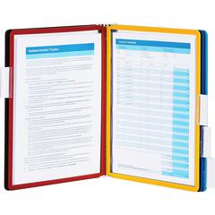 DURABLE&reg; SHERPA&reg; Angled Partition Wall Reference Display System - Partition Wall Bracket - 5 Double Sided Panels - Letter Side - Anti-Reflective/Non-Glare - Assorted Colors