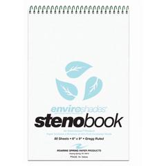 Roaring Spring Enviroshades Recycled Spiral Steno Memo Book - 80 Sheets - 160 Pages - Printed - Spiral Bound - Both Side Ruling Surface - Gregg Ruled Red Margin - 15 lb Basis Weight - 56 g/m² Gra