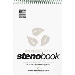 Roaring Spring Enviroshades Recycled Spiral Steno Memo Book - 80 Sheets - 160 Pages - Printed - Spiral Bound - Both Side Ruling Surface - Gregg Ruled Red Margin - 15 lb Basis Weight - 56 g/m² Gra
