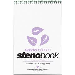 Roaring Spring Enviroshades Recycled Spiral Steno Memo Book - 80 Sheets - 160 Pages - Printed - Spiral Bound - Both Side Ruling Surface - Gregg Ruled Red Margin - 15 lb Basis Weight - 56 g/m² Gra