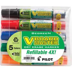 Pilot BeGreen VBoard Master Medium Bullet Marker - Medium Marker Point - Bullet Marker Point Style - Refillable - 5 / Pack