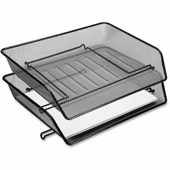 Lorell Side-loading Mesh Document Tray - 3" Height x 14.25" Width x 10.75" Depth - Stackable - Powder Coated - Black - Steel - 1 Set