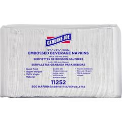 Genuine Joe Quad-fold Square Beverage Napkins - 1 Ply - 1/4 Fold - 9.50" Width x 9.50" Length - White - 500/Pack - 8 / Carton