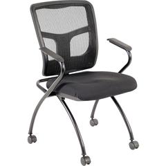 Lorell Mesh Back Nesting Training/Guest Chairs - Fabric Seat Material - Powder Coated Frame Color - Metal Frame Material - Four-legged Base - Black - Mesh - Armrest - 2 / Carton