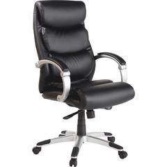 Lorell Executive High-back Chair with Flexing Arms - Powder Coated Frame - 5-star Base - Black, Silver - Bonded Leather - 1 Each Lorell Executive High-back Chair with Flexing Arms - Powder Coated Frame - 5-star Base - Black, Silver - Bonded Leather - 1 Each