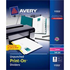 Avery&reg; Unpunched Print-On Dividers - 40 x Divider(s) - Print-on Tab(s) - 8 - 8 Tab(s)/Set - 8.5" Divider Width x 11" Divider Length - White Paper Divider - White Paper Tab(s) - Recycled - 5 / Box