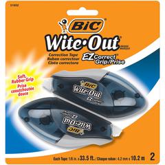 BIC Wite-Out EZ CORRECT Grip Correction Tape - 33.50 ft Length - 1 Line(s) - White Tape - Rubber Grip - 2 / Pack - White