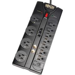 Tripp Lite by Eaton Protect It! 12-Outlet Surge Protector, 8 ft. (2.43 m) Cord, 2880 Joules, Tel/Modem/Coaxial/Ethernet Protection - 12 x NEMA 5-15R - 1800 VA - 2880 J - 120 V AC Input - Cable Modem/D