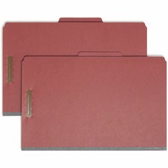 Smead 2/5 Tab Cut Legal Recycled Classification Folder - 8 1/2" x 14" - 3" Expansion - 2 x 2K Fastener - Top Tab Location - Right of Center Tab Position - 3 Divider - 25 pt. - Pressboard - Red - Eco-f