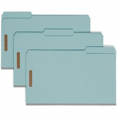 Smead 1/3 Tab Cut Legal Recycled Fastener Folder - 9 1/2" x 14 5/8" - 2" Expansion - 2 x 2K Fastener - Folder - Assorted Tab Position - 1 Plys - Pressboard - Blue - Eco-friendly, Heavy Duty, Dye-free 