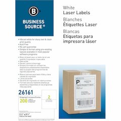 Business Source Shipping Labels - 5 1/2" Width x 8 1/2" Length - Permanent Adhesive - Rectangle - Laser, Inkjet - White - 2 / Sheet - 100 Total Sheets - 1 Box