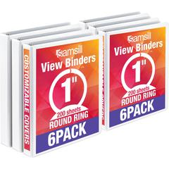 Samsill Economy View Binder - 1" Binder Capacity - 200 Sheet Capacity - 3 Ring - Fastener: Round Ring - Polypropylene, Chipboard, Plastic - White - 4.02 lb - Recycled - Customizable Spine/Cover, Clear