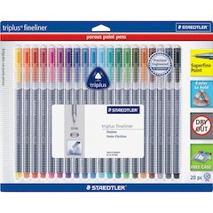 Staedtler Triplus Fineliner Pens - Washable - Assorted Ink - Water Based - Polypropylene Barrel - Metal Tip - 20 / Pack