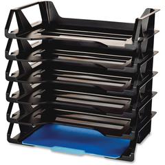 Officemate Achieva Side Loading Letter Trays - 6 Tier(s) - 15" Height x 15.1" Width x 8.9" Depth - Compact, Stackable, Handle, Portable - 30% Recycled - Black - Plastic - 6 / Pack