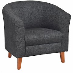 Lorell Barrel Armchair - Black Fabric Seat - Black Fabric Back - Four-legged Base - 1 Each