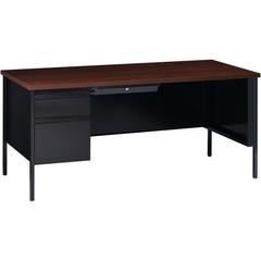 Lorell Fortress Series Left-Pedestal Desk - Rectangle Top - 66" Table Top Width x 30" Table Top Depth x 1.12" Table Top Thickness - 29.50" HeightAssembly Required - Black Walnut, Laminated, Walnut - S