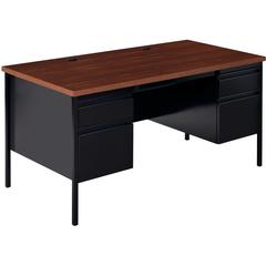 Lorell Fortress Series Double-Pedestal Desk - Rectangle Top - 60" Table Top Width x 30" Table Top Depth x 1.12" Table Top Thickness - 29.50" Height - Office, File - Assembly Required - Black Walnut, L