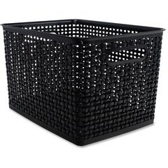 Advantus Plastic Weave Bin - Square - 13.5" Height x 10.5" Width x 8.8" Depth - Plastic - Black - 2 Each