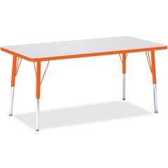 Jonti-Craft Berries Orange Edge Rectangle Table - Rectangle Top - Adjustable Height - 11" to 15" Adjustment - 60" Table Top Length x 30" Table Top Width - Assembly Required - Gray, Laminated, Powder C