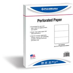 Printworks Pre-Perforated Paper for Invoices, Statements, Gift Certificates & More - Letter - 8 1/2" x 11" - 20 lb Basis Weight - Sustainable Forestry Initiative (SFI) - Perforated - White - 500 / Rea