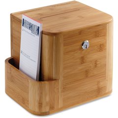 Safco Bamboo Suggestion Box - External Dimensions: 10" Width x 8" Depth x 14" Height - Media Size Supported: 8.50" x 5.50" - 25 x Quick Box - Key Lock Closure - Bamboo - Natural - For Suggestion Card,