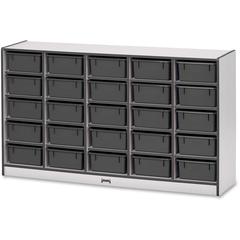Jonti-Craft Rainbow Accents Mobile Tub Bin Storage - 25 Compartment(s) - 35.5" Height x 60" Width x 15" Depth - Durable, Laminated - Black - Hard Rubber - 1 Each