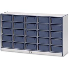 Jonti-Craft Rainbow Accents Mobile Tub Bin Storage - 25 Compartment(s) - 35.5" Height x 60" Width x 15" Depth - Durable, Laminated - Navy - Hard Rubber - 1 Each