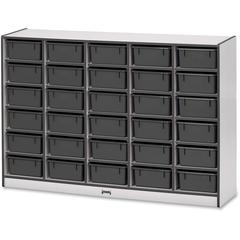 Jonti-Craft Rainbow Accents Mobile Tub Bin Storage - 30 Compartment(s) - 42" Height x 60" Width x 15" Depth - Durable, Laminated - Black - Hard Rubber - 1 Each