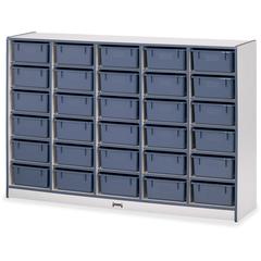 Jonti-Craft Rainbow Accents Mobile Tub Bin Storage - 30 Compartment(s) - 42" Height x 60" Width x 15" Depth - Durable, Laminated - Navy - Hard Rubber - 1 Each