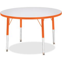 Jonti-Craft Berries Elementary Height Color Edge Round Table - Gray Round Top - Four Leg Base - 4 Legs - Adjustable Height - 24" to 31" Adjustment x 1.13" Table Top Thickness x 36" Table Top Diameter 