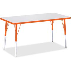 Jonti-Craft Berries Adult Height Color Edge Rectangle Table - Laminated Rectangle, Orange Top - Four Leg Base - 4 Legs - Adjustable Height - 24" to 31" Adjustment - 48" Table Top Length x 24" Table To