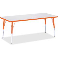 Jonti-Craft Berries Elementary Height Color Edge Rectangle Table - Gray Rectangle Top - Four Leg Base - 4 Legs - Adjustable Height - 15" to 24" Adjustment - 72" Table Top Length x 30" Table Top Width 