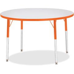 Jonti-Craft Berries Adult Height Color Edge Round Table - Laminated Round, Orange Top - Four Leg Base - 4 Legs - Adjustable Height - 24" to 31" Adjustment x 1.13" Table Top Thickness x 42" Table Top D