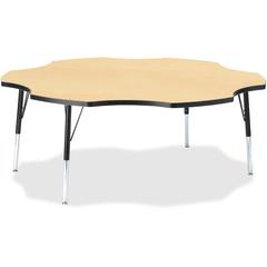 Jonti-Craft Berries Elementary Black Edge Six-leaf Table - Laminated, Maple Top - Four Leg Base - 4 Legs - Adjustable Height - 15" to 24" Adjustment x 1.13" Table Top Thickness x 60" Table Top Diamete