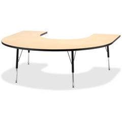 Jonti-Craft Berries Adult Black Edge Horseshoe Table - Laminated Horseshoe-shaped, Maple Top - Four Leg Base - 4 Legs - Adjustable Height - 24" to 31" Adjustment - 66" Table Top Length x 60" Table Top