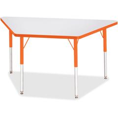 Jonti-Craft Berries Adult-Size Gray Laminate Trapezoid Table - Laminated Trapezoid, Orange Top - Four Leg Base - 4 Legs - Adjustable Height - 24" to 31" Adjustment - 48" Table Top Length x 24" Table T