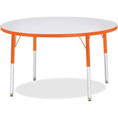 Jonti-Craft Berries Elementary Height Color Edge Round Table - Gray Round Top - Four Leg Base - 4 Legs - Adjustable Height - 24" to 31" Adjustment x 1.13" Table Top Thickness x 42" Table Top Diameter 