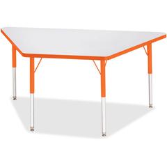 Jonti-Craft Berries Adult-Size Gray Laminate Trapezoid Table - Laminated Trapezoid, Orange Top - Four Leg Base - 4 Legs - Adjustable Height - 24" to 31" Adjustment - 60" Table Top Length x 30" Table T
