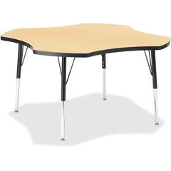 Jonti-Craft Berries Elementary Black Edge Four-leaf Table - Laminated, Maple Top - Four Leg Base - 4 Legs - Adjustable Height - 15" to 24" Adjustment x 1.13" Table Top Thickness x 48" Table Top Diamet
