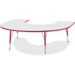 Jonti-Craft Berries Elementary Height Prism Edge Horseshoe Table - Laminated Horseshoe-shaped, Red Top - Four Leg Base - 4 Legs - Adjustable Height - 15" to 24" Adjustment - 66" Table Top Length x 60"