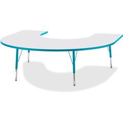 Jonti-Craft Berries Elementary Height Prism Edge Horseshoe Table - Laminated Horseshoe-shaped, Teal Top - Four Leg Base - 4 Legs - Adjustable Height - 15" to 24" Adjustment - 66" Table Top Length x 60